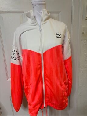 Puma White and Neon Pink Kids' Zip-Front Track Jacket